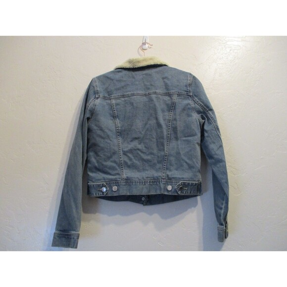 H&M Divided Womens Sz 8 Sherpa Lined Denim Jacket Blue Jean Coat Full Zip - Picture 2 of 9